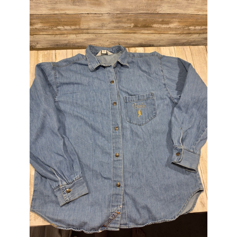 Cherokee Classic Vintage Denim Button Down Shirt Medium Wash Made in USA Size M